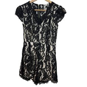 Charlotte Russe Black and Cream Lace Elegant Lined Romper Women’s Size XS